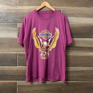 Vintage Chams Biker Freedom Harley T Shirt Pink Magenta Large 80s Single Stitch